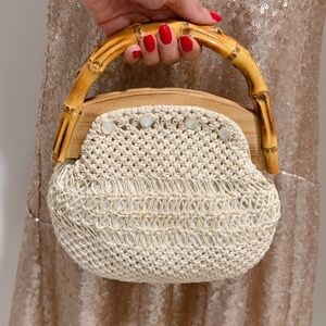 Vintage 60s Macrame Purse with a Bamboo-shaped Handle